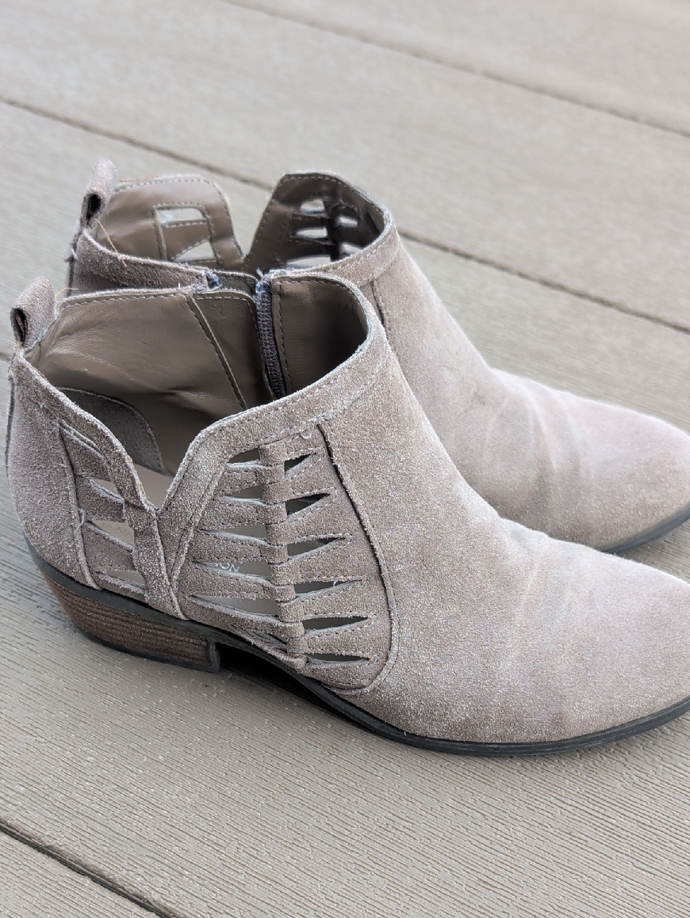 Michael Shannon Taupe Suede Cutout Ankle Booties